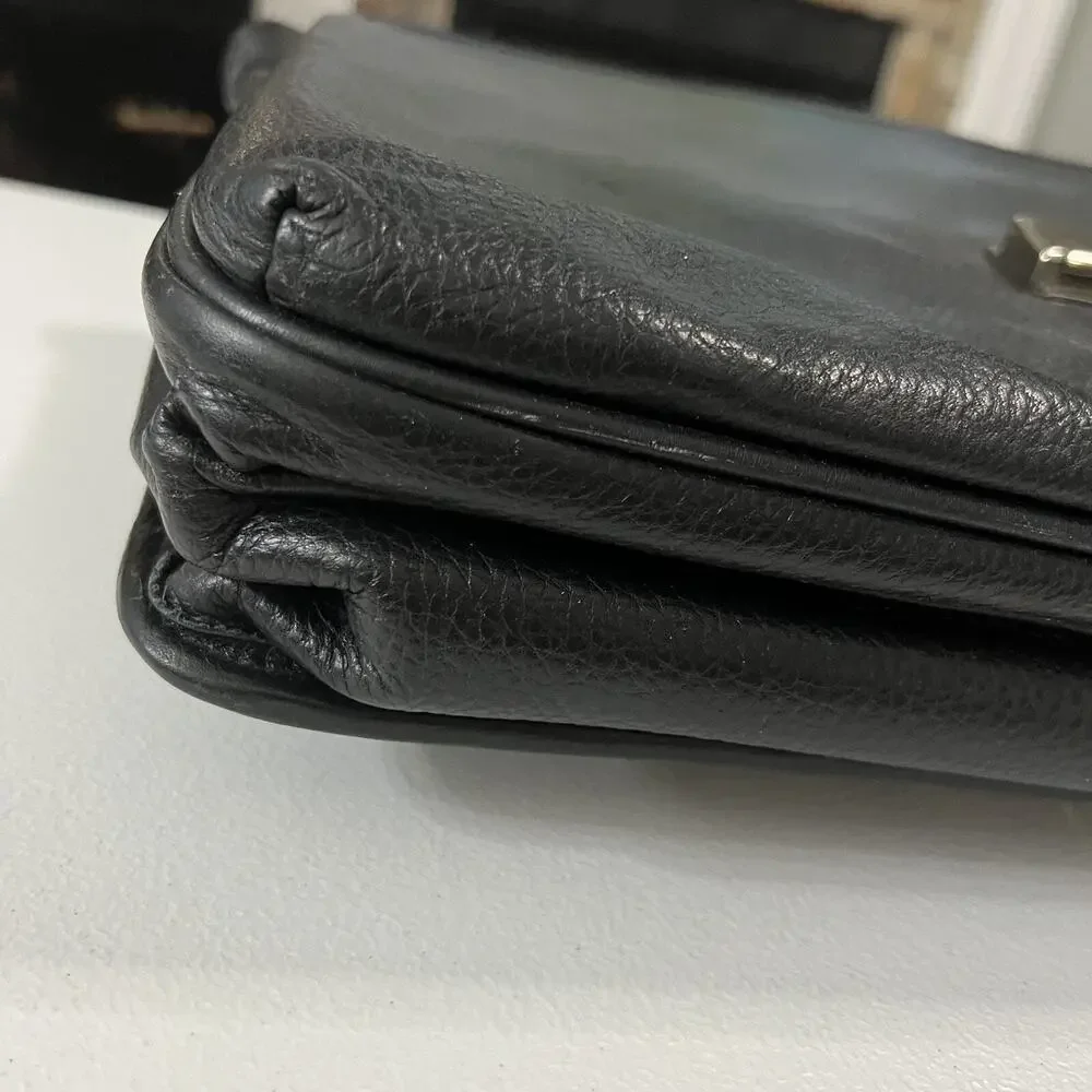 BOSCA Black Soft Leather Double Gusset Flapover Briefcase Messenger Bag